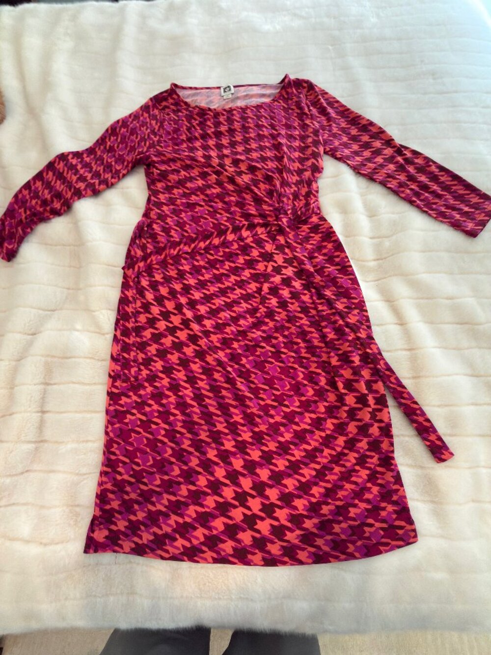 Anne Klein Black and Red Herringbone Dress